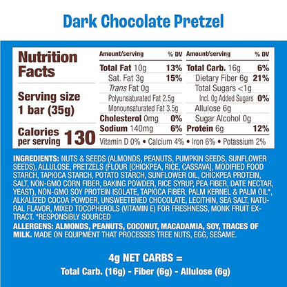 Munk Pack Nut & Seed Bar Pretzel Variety Pack - 1g Sugar, Low Carb & Keto, 6g Protein - Gluten Free, Plant Based, Zero Added Sugar - Sweet & Salty Breakfast & Snack Bars, 2 Flavors | 6 Bars