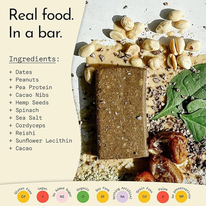 Send Bars Plant-Based Vegan Healthy Protein Bars, With Greens (Peanut Cacao Crunch, 8 Bars) – Increase Your Focus, Tolerance For Stress & Physical Output With Organic Ingredients