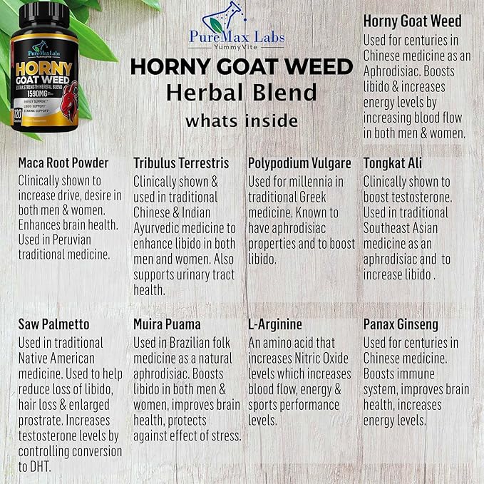 Horny Goat Weed 1590mg Extra Strength 120 Capsules, 120 Caps
