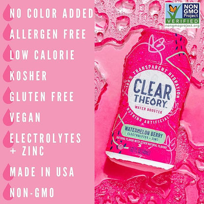 Clear Theory Water Flavoring Drops with Electrolytes, Water Enhancer Liquid Flavored Water Drink Mix, Hydration for Kids, Vegan, Gluten Free, Low Calorie, 6 Pack (Fruit Punch, Blue Raspberry & Watermelon Berry)