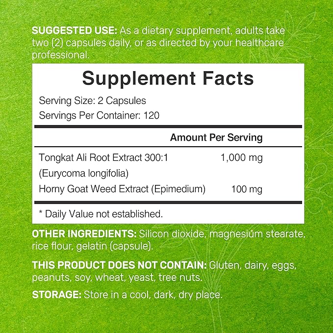 Tongkat Ali Extract 300:1 with Horny 1,100mg, 240* 240* Capsules