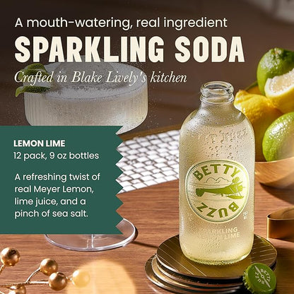 Betty Buzz Sparkling Lemon Lime Premium Sparkling Soda by Blake Lively (12 pack) | Natural Flavors & Sweeteners, Only Clean Ingredients