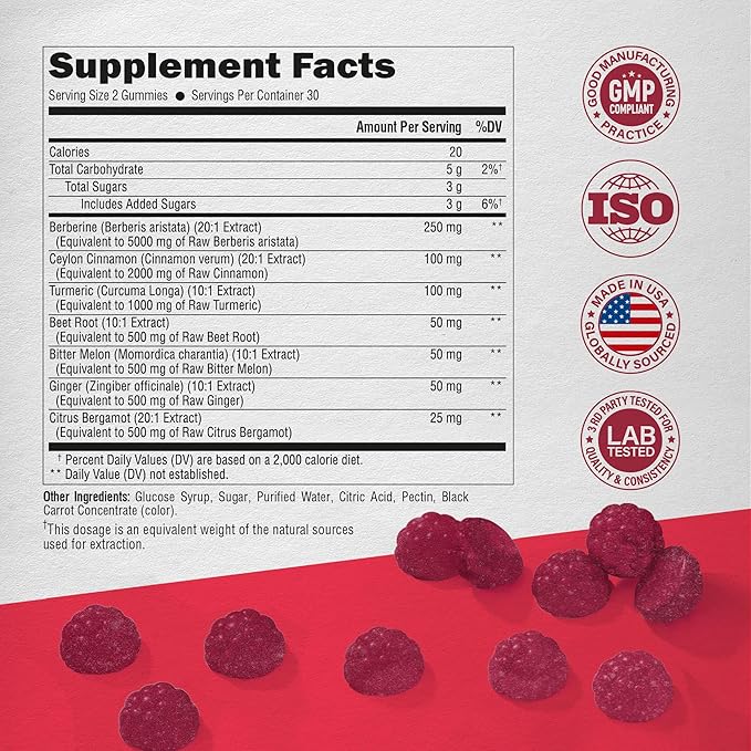Berberine with Ceylon Cinnamon Gummies 10000 mg 7-in-1 Heart 60 Gummies
