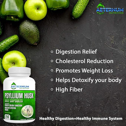 Aeternum Psyllium Husk Caps USA Made 240 Husk 725 Mg 100% Soluble