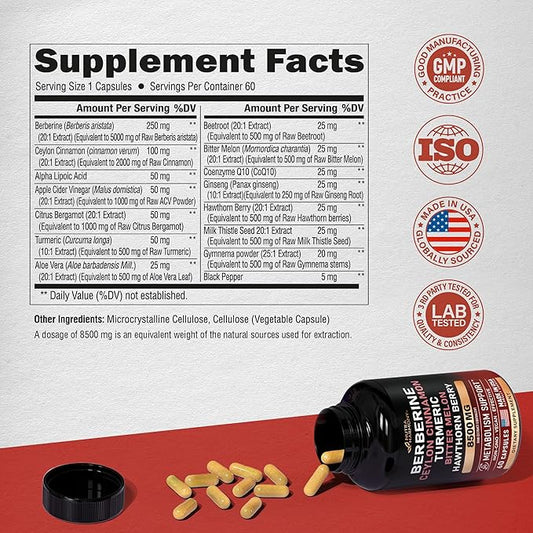 Berberine with Ceylon Cinnamon 10000 mg 15-in-1 Supplement 60 Capsules