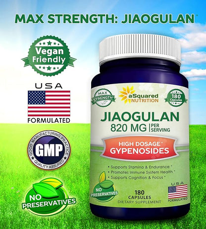 aSquared Nutrition Jiaogulan Supplement-180 Capsules 820mg