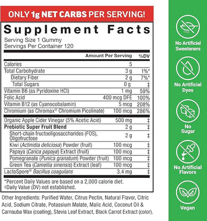 Force Factor ProbioSlim Keto ACV Gummies, Organic Apple Cider Vinegar Gummies with LactoSpore Probiotics & Prebiotics to Support Digestion, Metabolism, & Immune Health, 1 Net Carb, Apple Flavor, 240ct