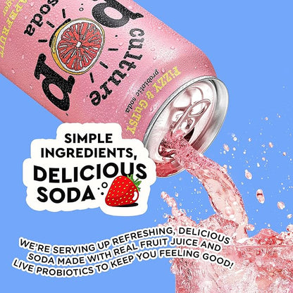Culture Pop Soda, Zesty & Tarty Variety Pack, Probiotic Low Sugar Soda, Sparkling Juice Alternative, Non-GMO, Kosher, Gluten-Free, No Stevia (12pk)