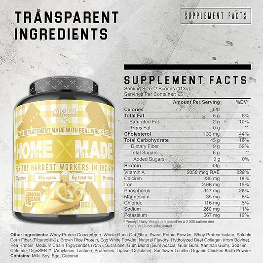 Axe & Sledge Supplements Home Made Whole-Foods-Based Meal Replacement Powder with DigeSEB Digestive Enzymes and Fibersol-2, Protein, Carbohydrates, and Fats, 25 Servings (Lemon Cream Pie)