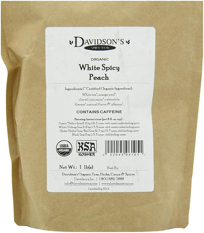 Davidson's Tea, Organic, White Spiced Peach, 16-Ounce Bag