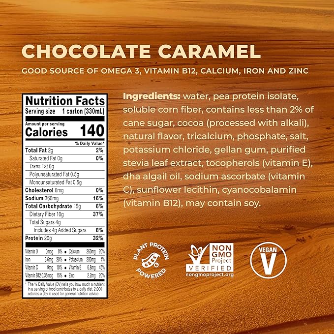 Evolve Plant Based Protein Shake, Chocolate 20g Vegan 10g Fiber, 11oz, (12 (12 Pack)