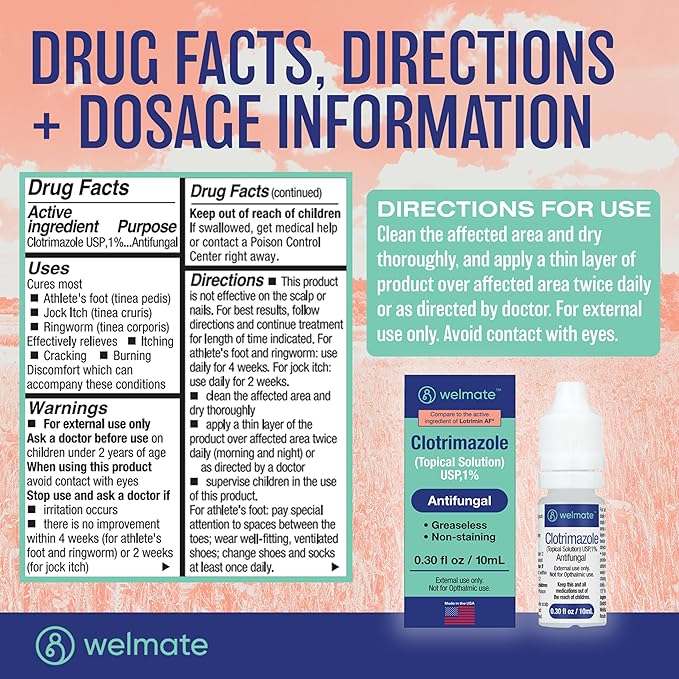 WELMATE Clotrimazole 1% Antifungal Topical Solution, 0.33 Fluid