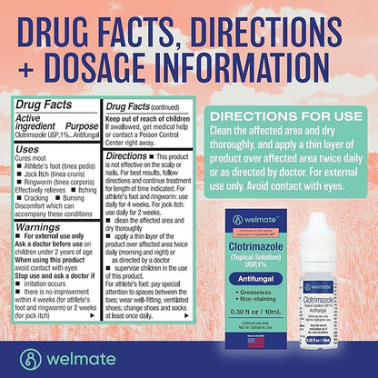 WELMATE Clotrimazole 1% Antifungal Topical Solution, 0.33 Fluid