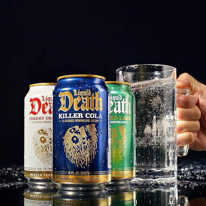 Liquid Death, Killer Cola, Soda-Flavored Sparkling Water, 12-Pack (12oz Cans), Low Calorie & No Artificial Sweeteners