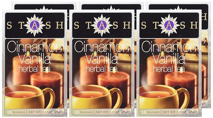 Stash Tea Cinnamon Vanilla Herbal Tea - Naturally Caffeine Free, Non-GMO Project Verified Premium Tea with No Artificial Ingredients, 18 Count (Pack of 6) - 108 Bags Total